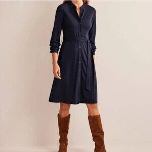 NWT Boden Julia Jersey Shirt Dress Cotton Blend Navy Size 14L